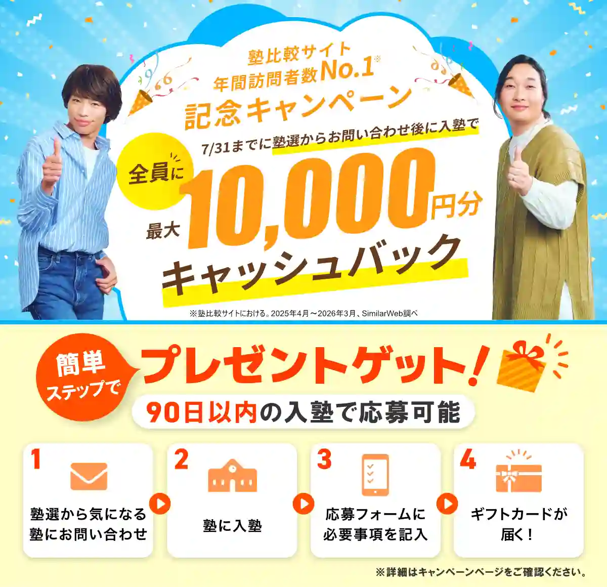 7/31までなら入塾で最大10,000円分プレゼント