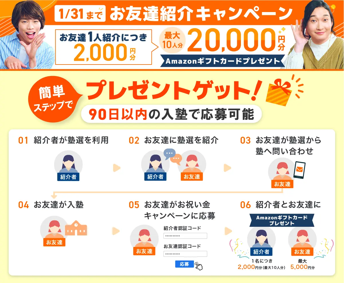 1/31日までにお友達を紹介した方限定！お友達1人につき2000円分 最大20000円分Amazonギフトカードプレゼント